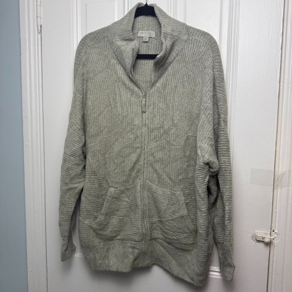Barefoot Dreams CozyChic Lite High-Neck Zip Cardigan 2X Blue Green NWOT